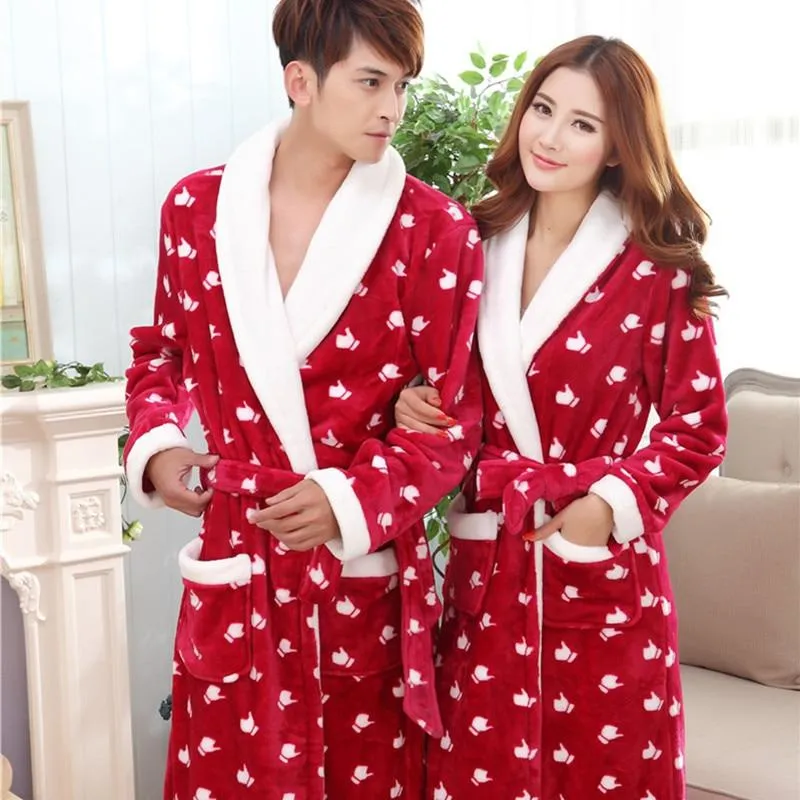 2017 Autumn winter Fleece flannel nightgown Men Women couple bathrobe pajamas lounges homewear clothes thickening robe sleepwear