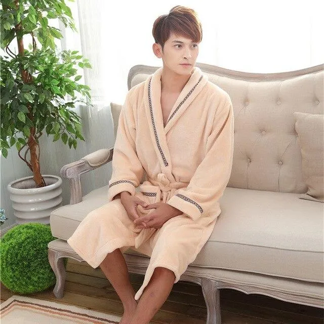 2017 Autumn winter Fleece flannel nightgown Men Women couple bathrobe pajamas lounges homewear clothes thickening robe sleepwear