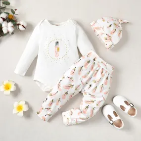 3-18M kid fashion girls Clothes Girl Long Sleeve Feather Bodysuit Pants Hat 3Pcs White Catpapa 191681