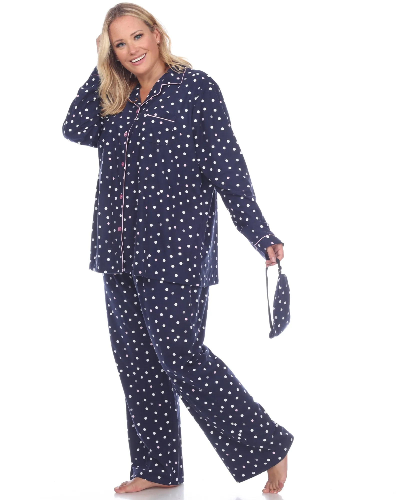 3 Piece Pajama Set | Navy Polka Dots