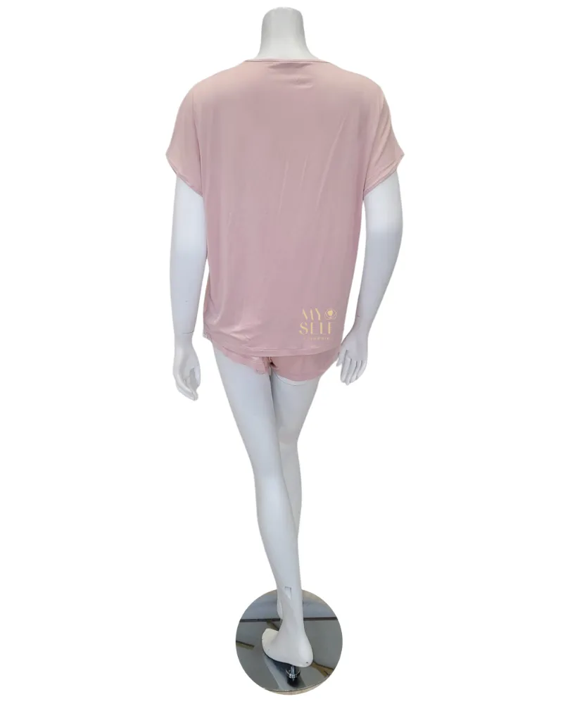 3825 Floral Fantasy Sheer Lace Dusty Pink Shorts Pajamas Set