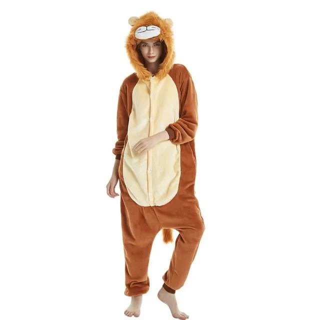 Adults Animal Kigurumi Pajamas Sets Sleepwear Cosplay Zipper Women Men Winter Unisex unicornio Stitch Cartoon Unicorn Pajamas