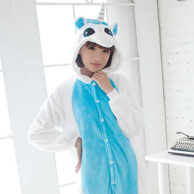 Adults Animal Kigurumi Pajamas Sets Sleepwear Cosplay Zipper Women Men Winter Unisex unicornio Stitch Cartoon Unicorn Pajamas