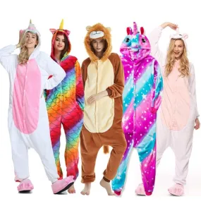 Adults Animal Kigurumi Pajamas Sets Sleepwear Cosplay Zipper Women Men Winter Unisex unicornio Stitch Cartoon Unicorn Pajamas