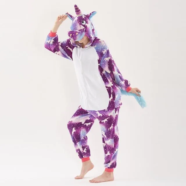 Adults Animal Kigurumi Pajamas Sets Sleepwear Cosplay Zipper Women Men Winter Unisex unicornio Stitch Cartoon Unicorn Pajamas
