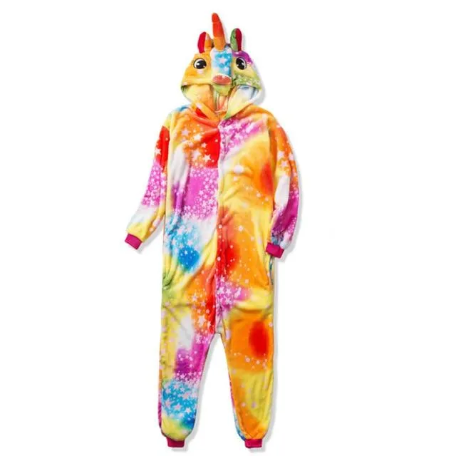Adults Animal Kigurumi Pajamas Sets Sleepwear Cosplay Zipper Women Men Winter Unisex unicornio Stitch Cartoon Unicorn Pajamas