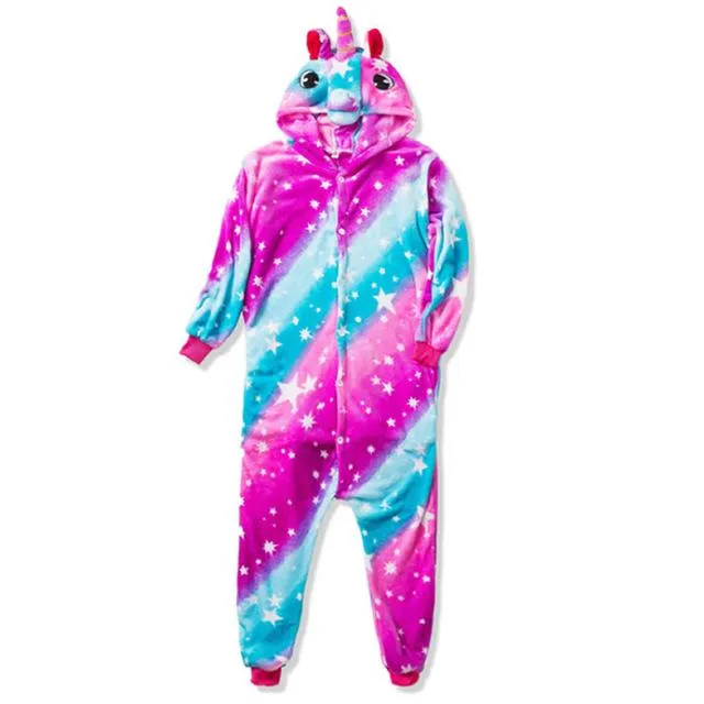 Adults Animal Kigurumi Pajamas Sets Sleepwear Cosplay Zipper Women Men Winter Unisex unicornio Stitch Cartoon Unicorn Pajamas