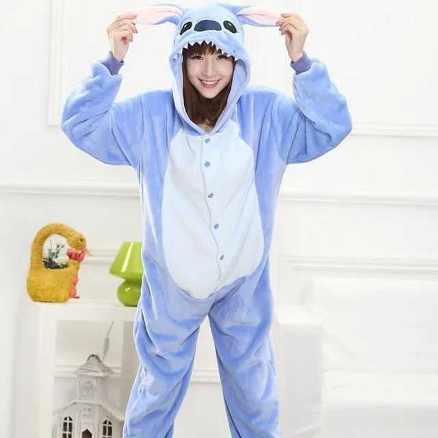 Adults Animal Kigurumi Pajamas Sets Sleepwear Cosplay Zipper Women Men Winter Unisex unicornio Stitch Cartoon Unicorn Pajamas
