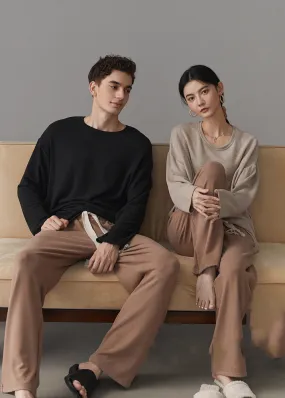 Art O-Neck Knitting Cotton Couple Pajamas Two Pieces Set Spring LY2821