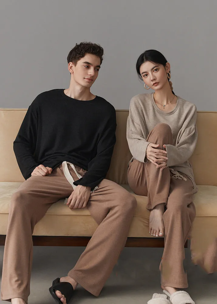 Art O-Neck Knitting Cotton Couple Pajamas Two Pieces Set Spring LY2821