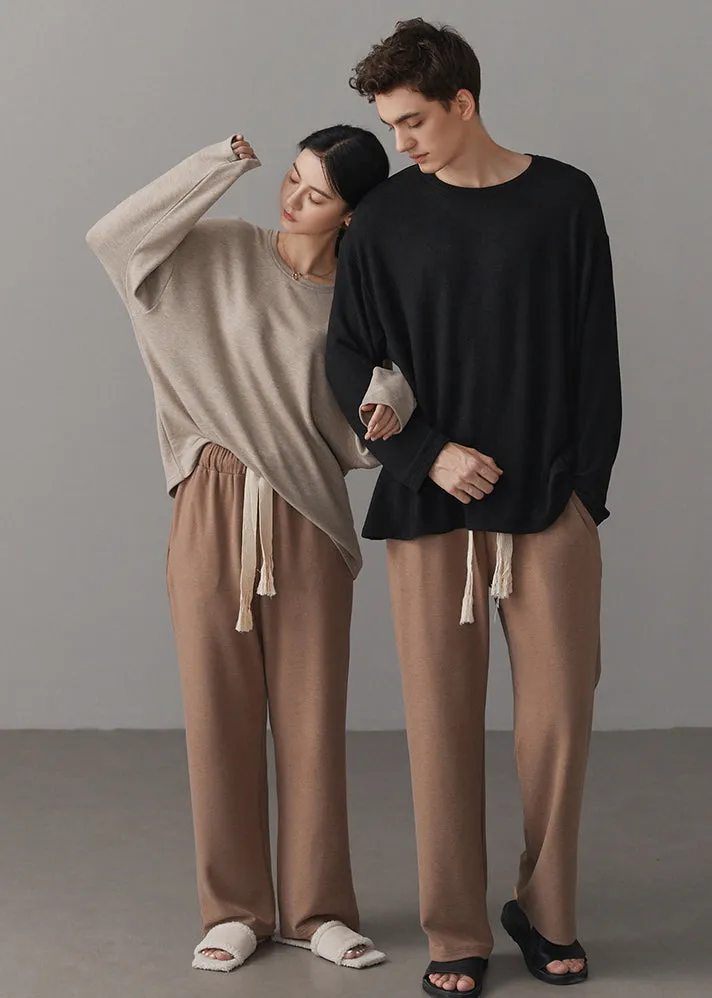 Art O-Neck Knitting Cotton Couple Pajamas Two Pieces Set Spring LY2821