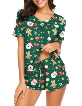 Avidlove Pajamas Set Womens Short Sleeve Loungewear Sleepwear 2 Piece PJ Sets Green Christmas M