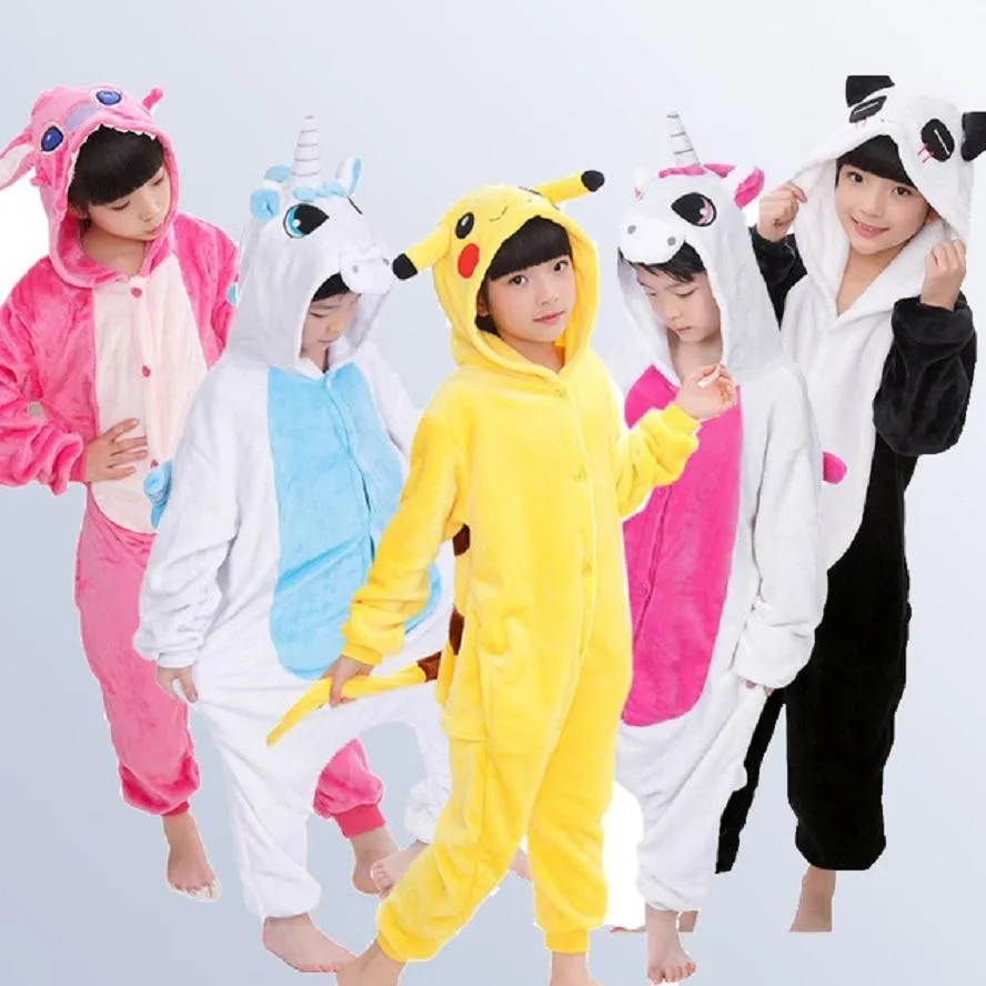 Baby Boys Girls Pajamas Autumn Winter Children Flannel Animal animal Stitch Pajamas Kid Onesie Sleepwear for 4 6 8 10 12 Years