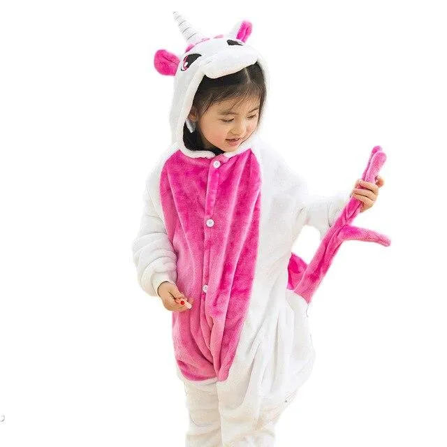 Baby Boys Girls Pajamas Autumn Winter Children Flannel Animal animal Stitch Pajamas Kid Onesie Sleepwear for 4 6 8 10 12 Years