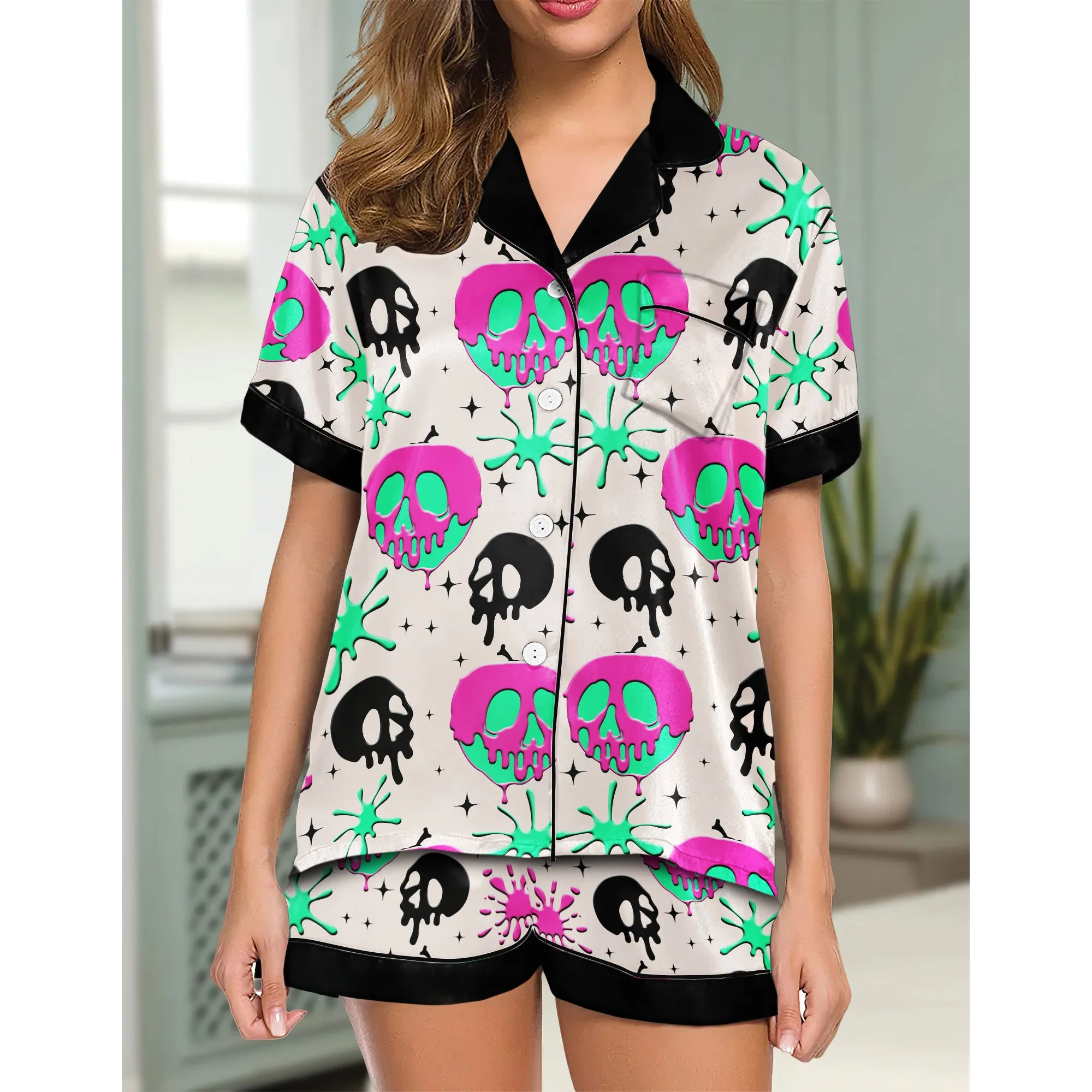 Baby Skull Paint Women's Pajama Sets Top Sleeve & Short Bottom