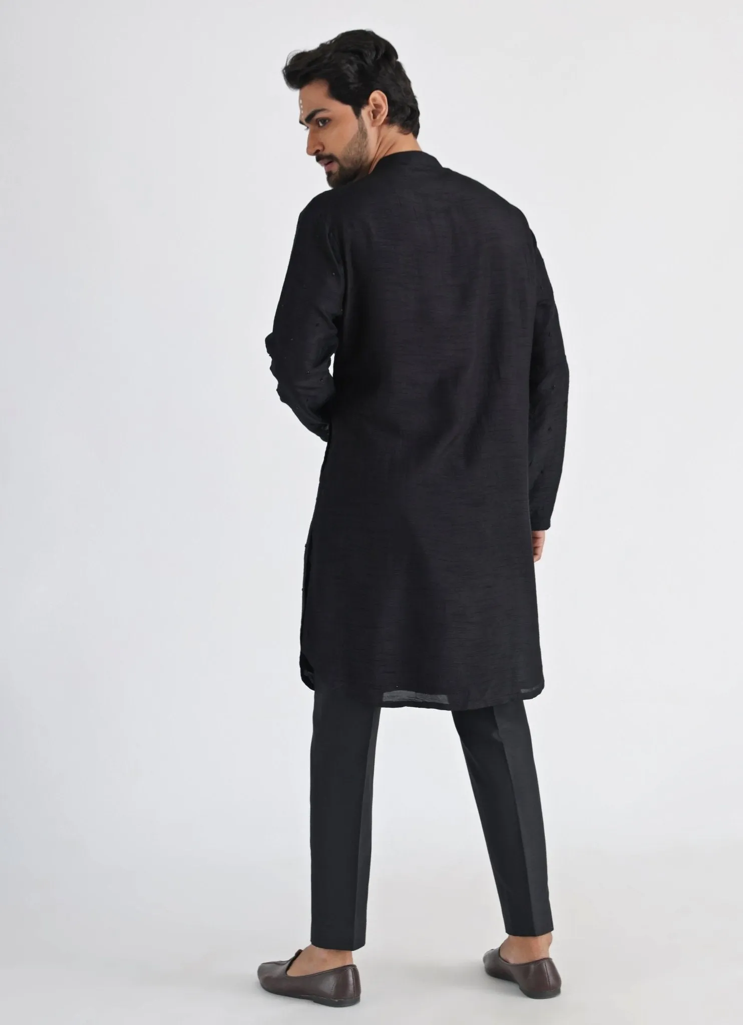 Black Embroidered Nehru Jacket With Kurta Set