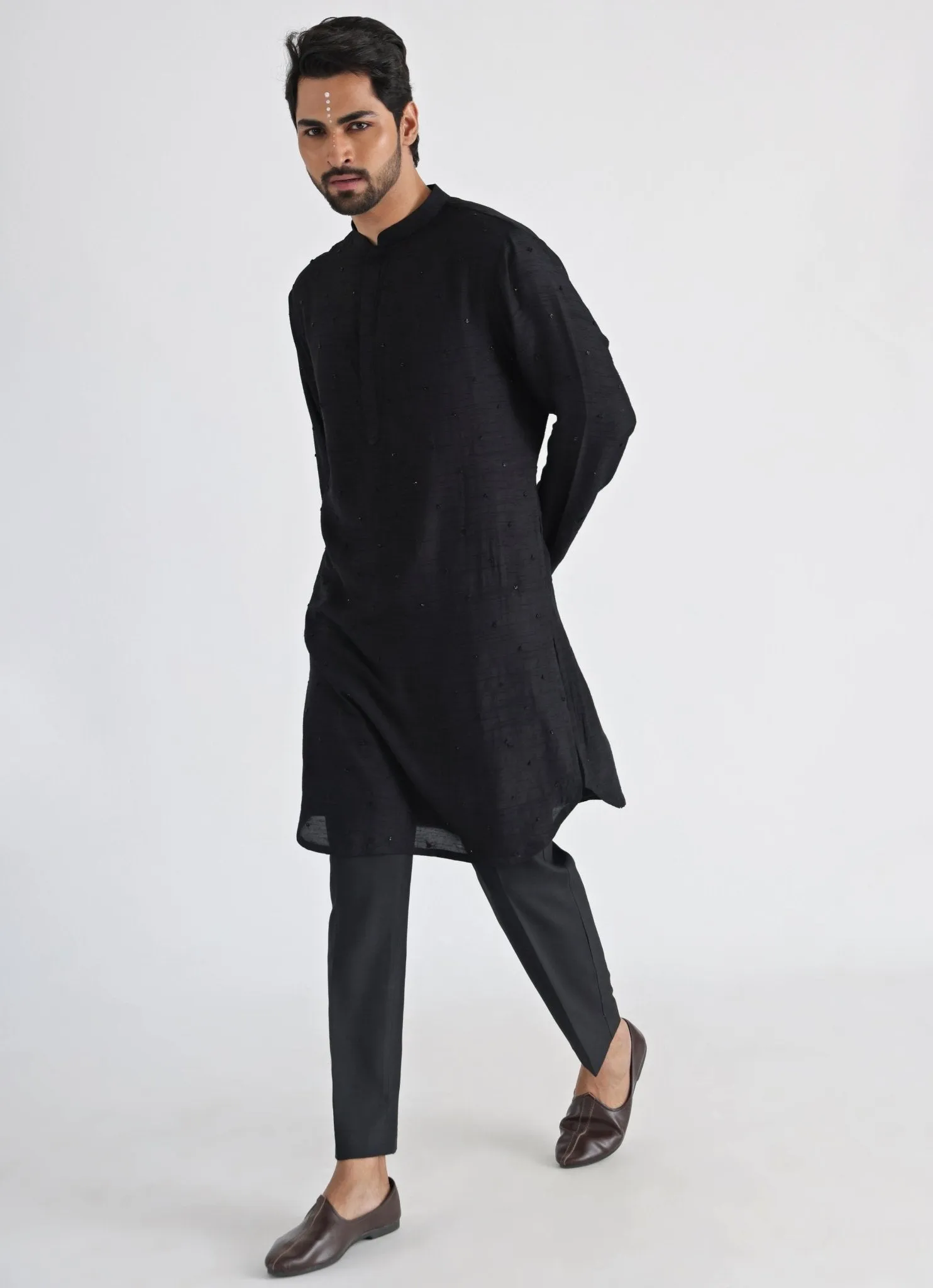 Black Embroidered Nehru Jacket With Kurta Set