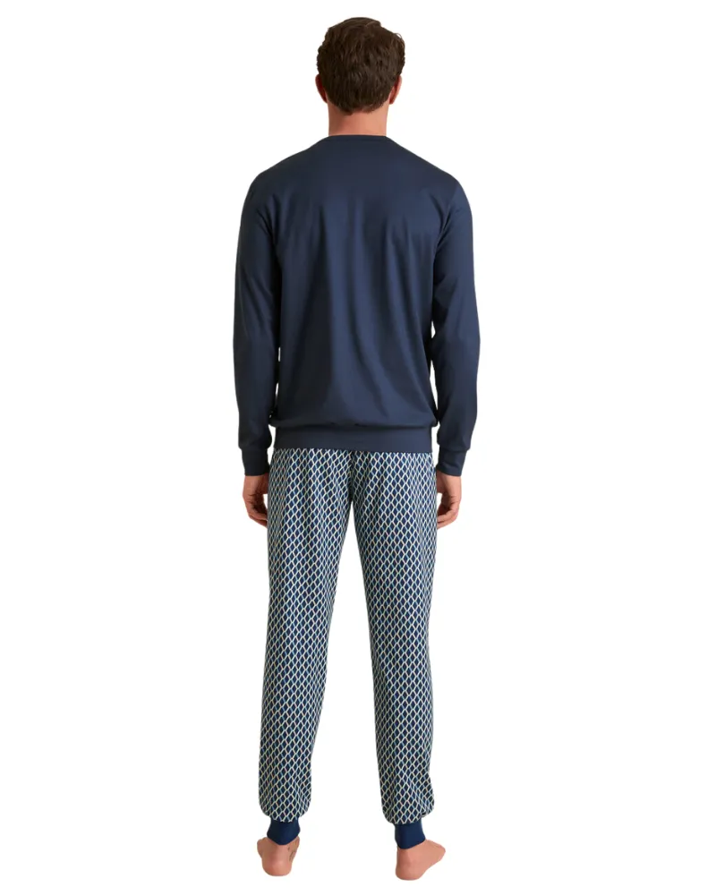 Calida Relax Imprint Men's 100% Cotton Pajamas Set with Cuff