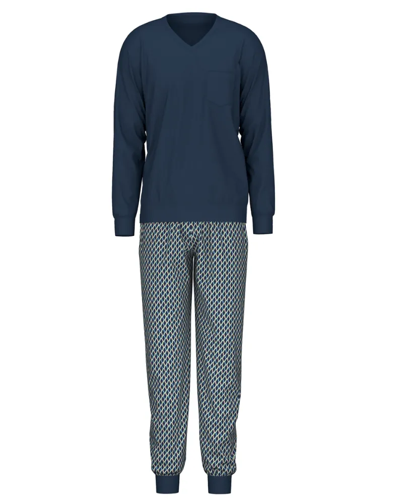 Calida Relax Imprint Men's 100% Cotton Pajamas Set with Cuff