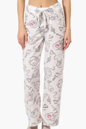 Canada Weather Gear Coffee Pattern Wide Leg Pajama Pants - White
