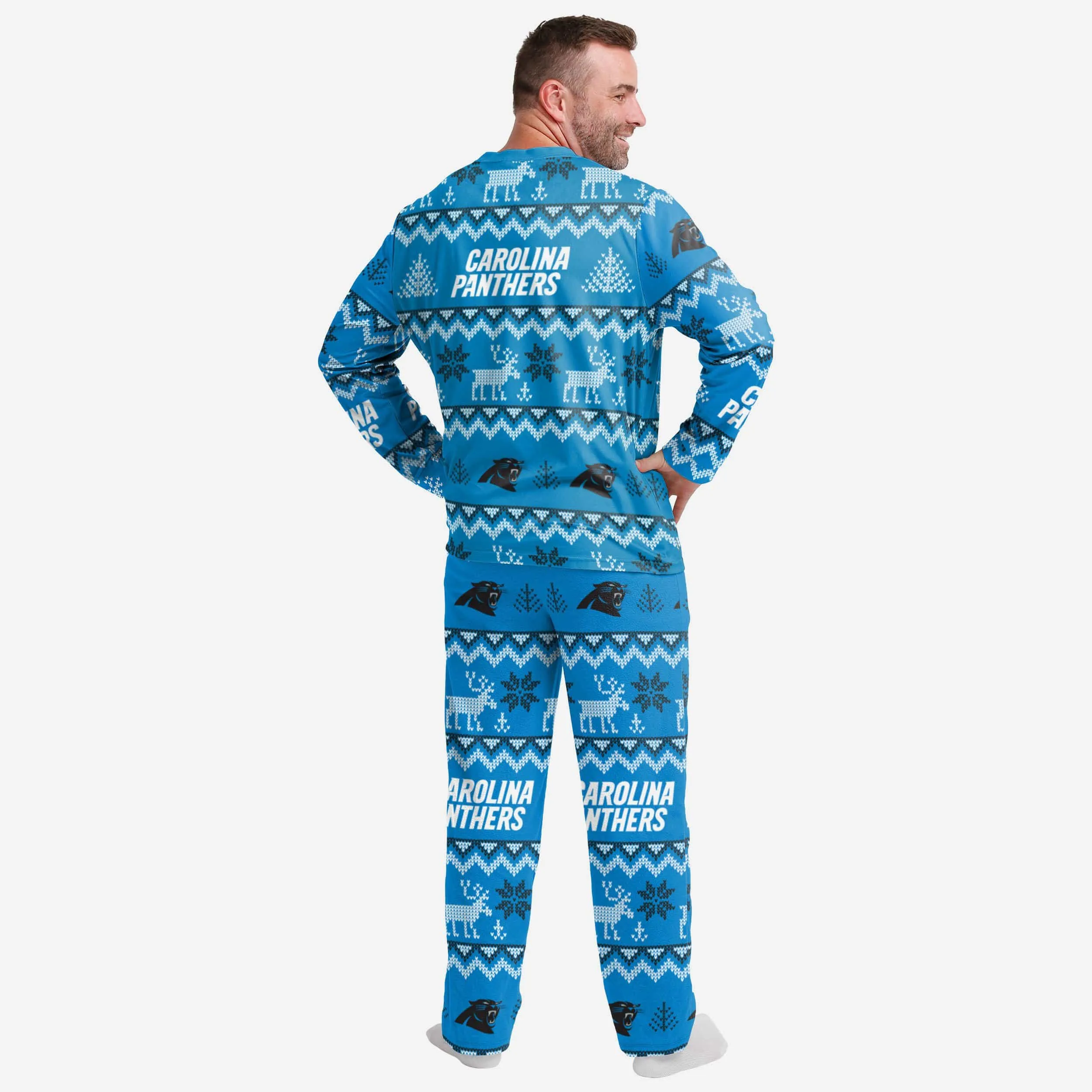 Carolina Panthers Mens Ugly Pattern Family Holiday Pajamas