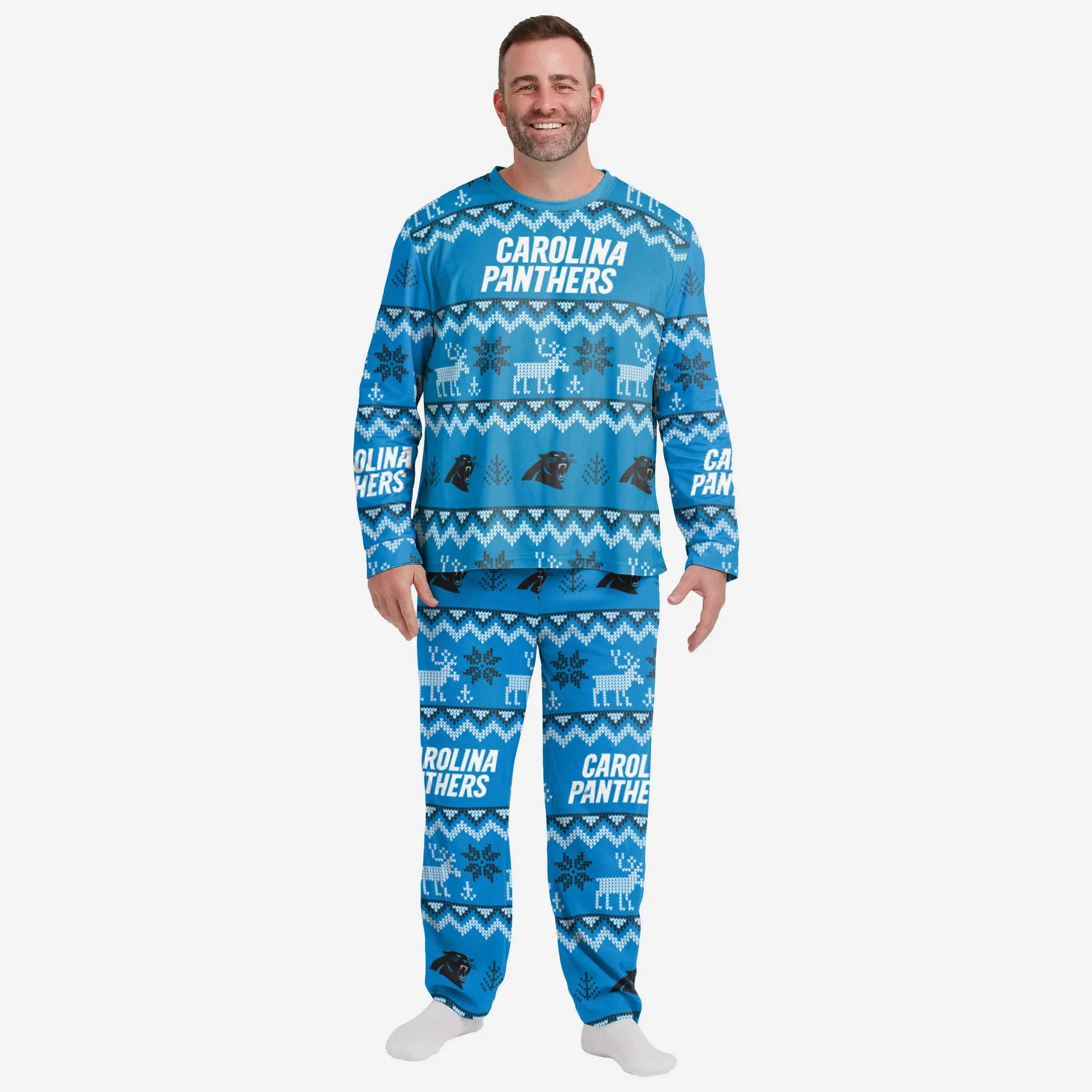Carolina Panthers Mens Ugly Pattern Family Holiday Pajamas