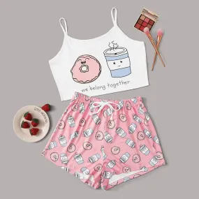 Cartoon & Letter Print Cami Pajama Set