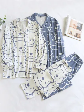 Cartoon Print Cotton Couple Pajamas