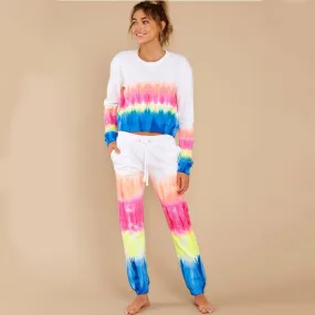 Casual Color Block Loose High Waist Long Sleeve Strap Two Pieces Set