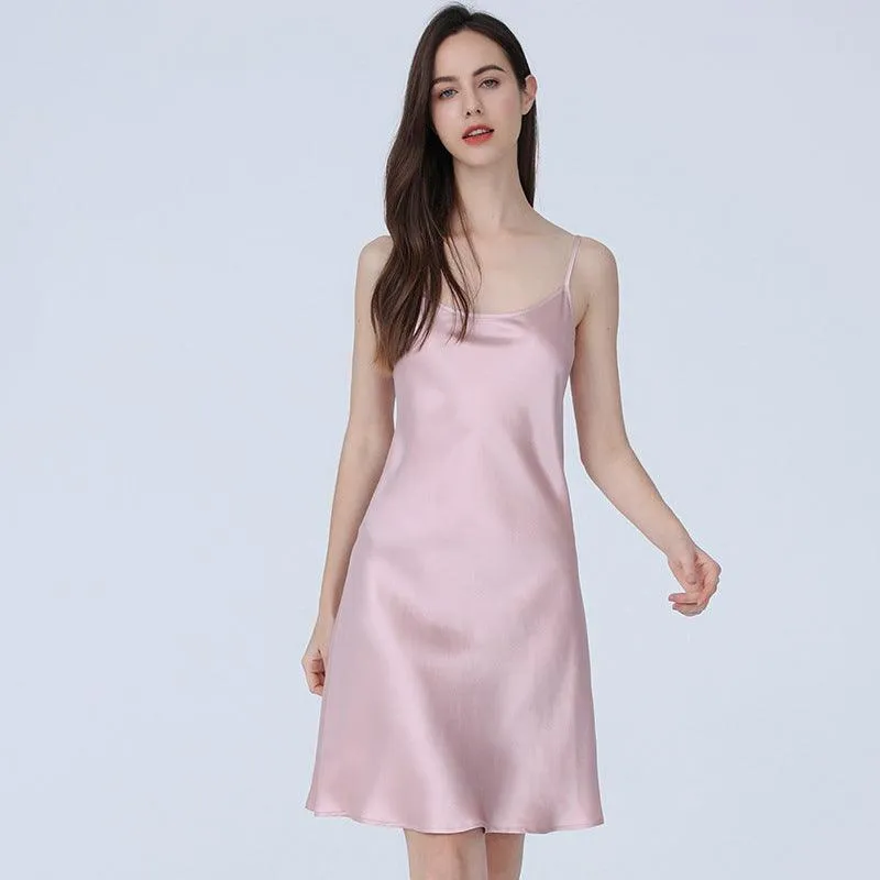 Classic Silk Nightgown For Women 22 Momme  Silk Elegant Round Neck Sleep Dress Silk Slips Sleepwear