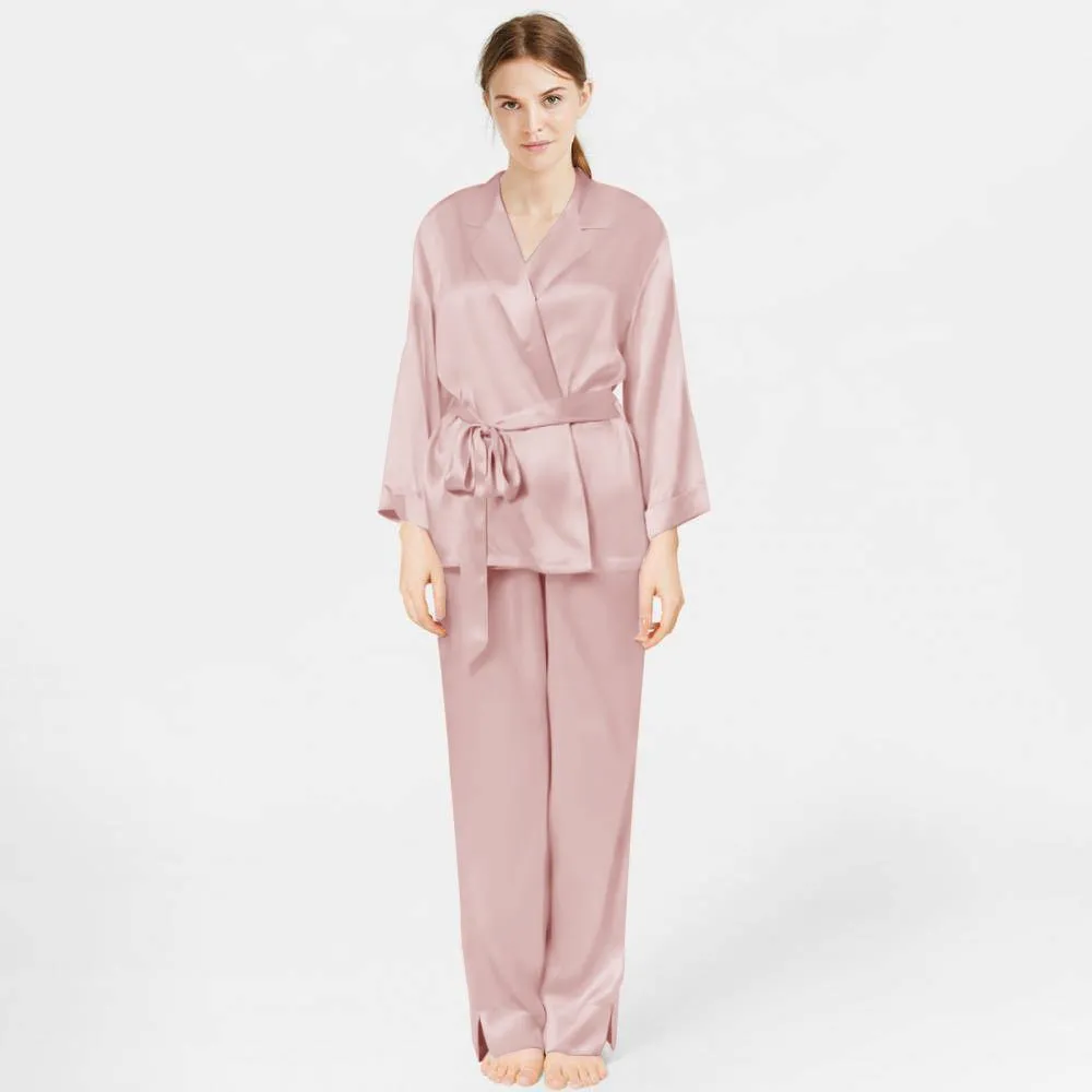 Classic silk Pajamas Long Sleeve Silk Sleepwear Silk Robe And Pajama Set