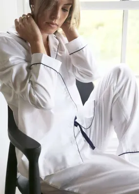 Cotton Herringbone Pajamas in White