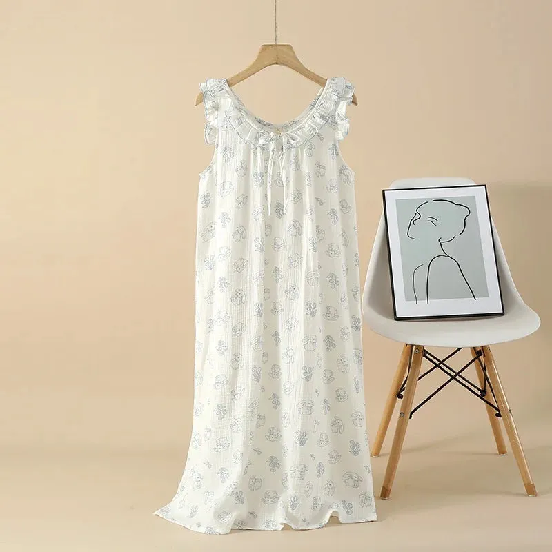 Cotton Pajama Set Nightwear Sleepwear Sleeveless Nightdress