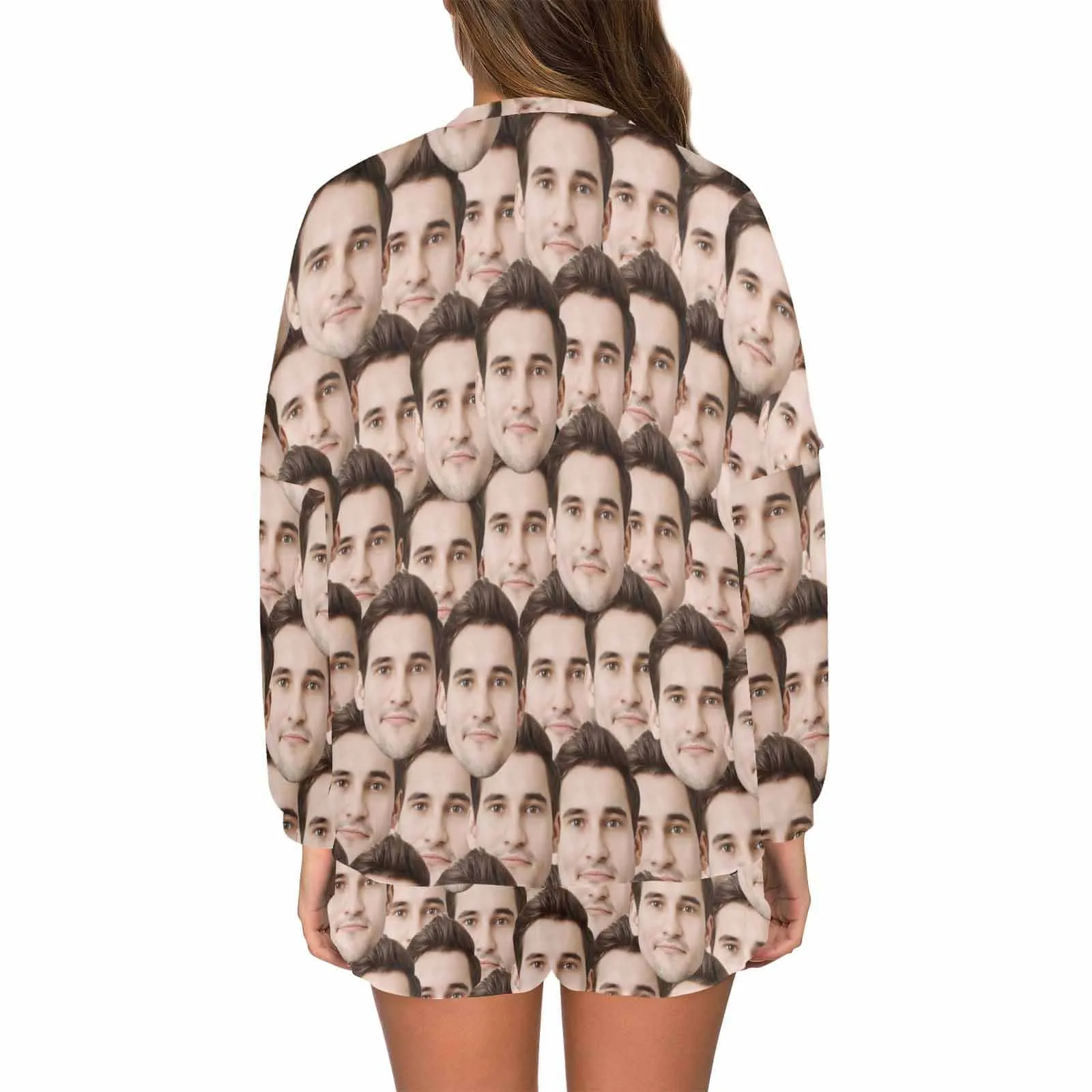 Custom Face Seamless Women's Long Sleeve Short Pajama Set