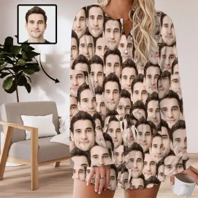 Custom Face Seamless Women's Long Sleeve Short Pajama Set