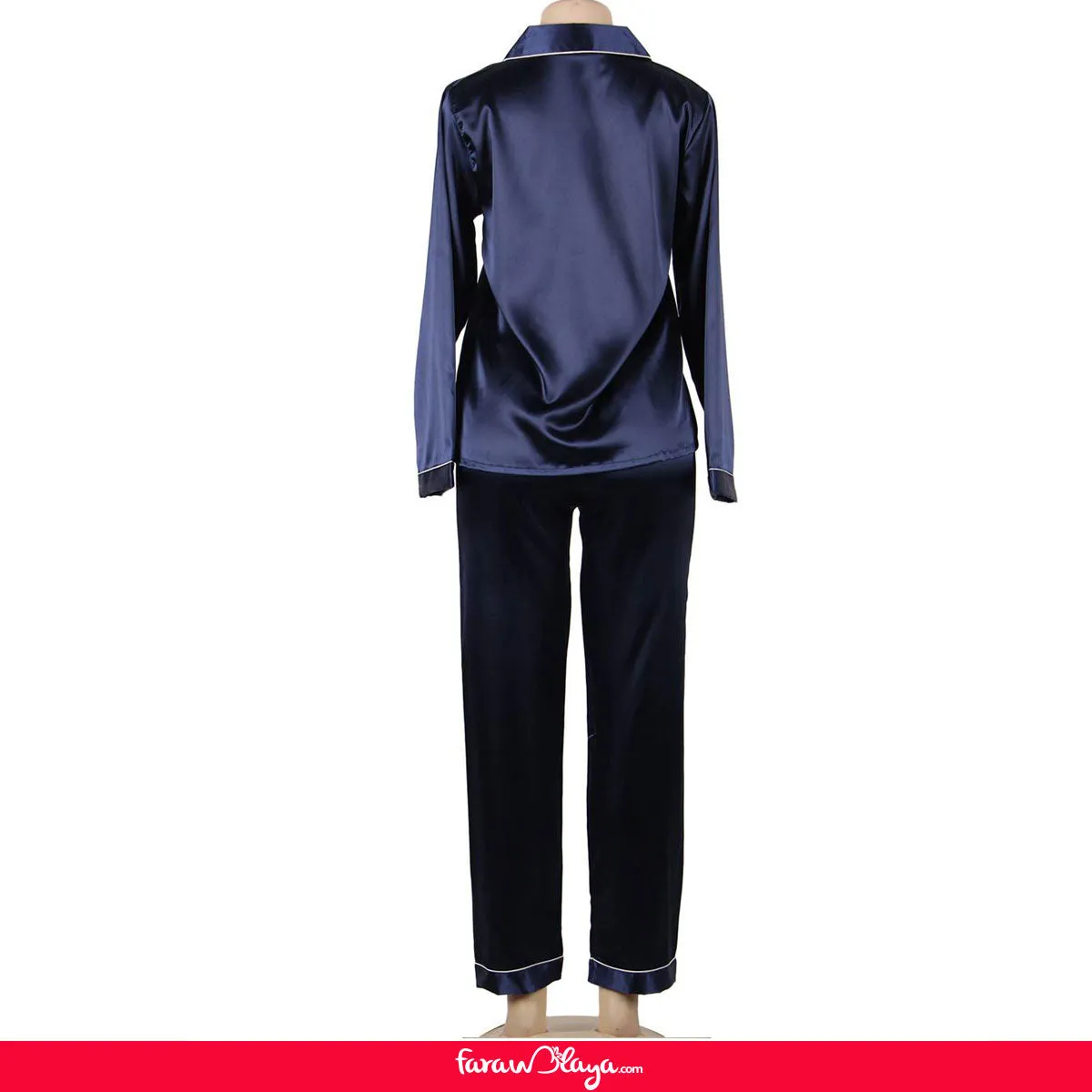Dark Blue Long Sleeve Silk Pajamas Set Two Piece Set