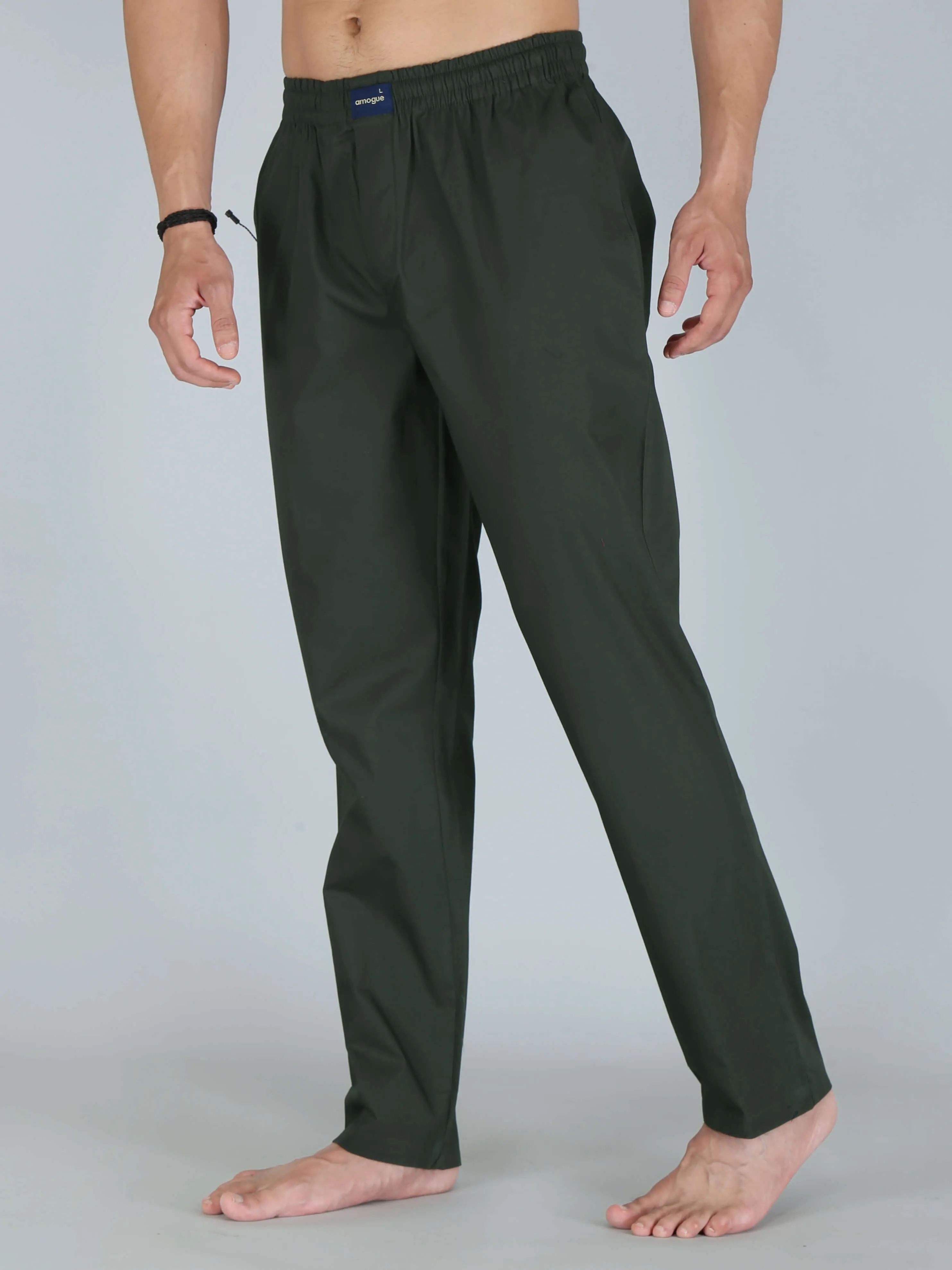 Dark Green Printed Pure Cotton Pajamas For Men