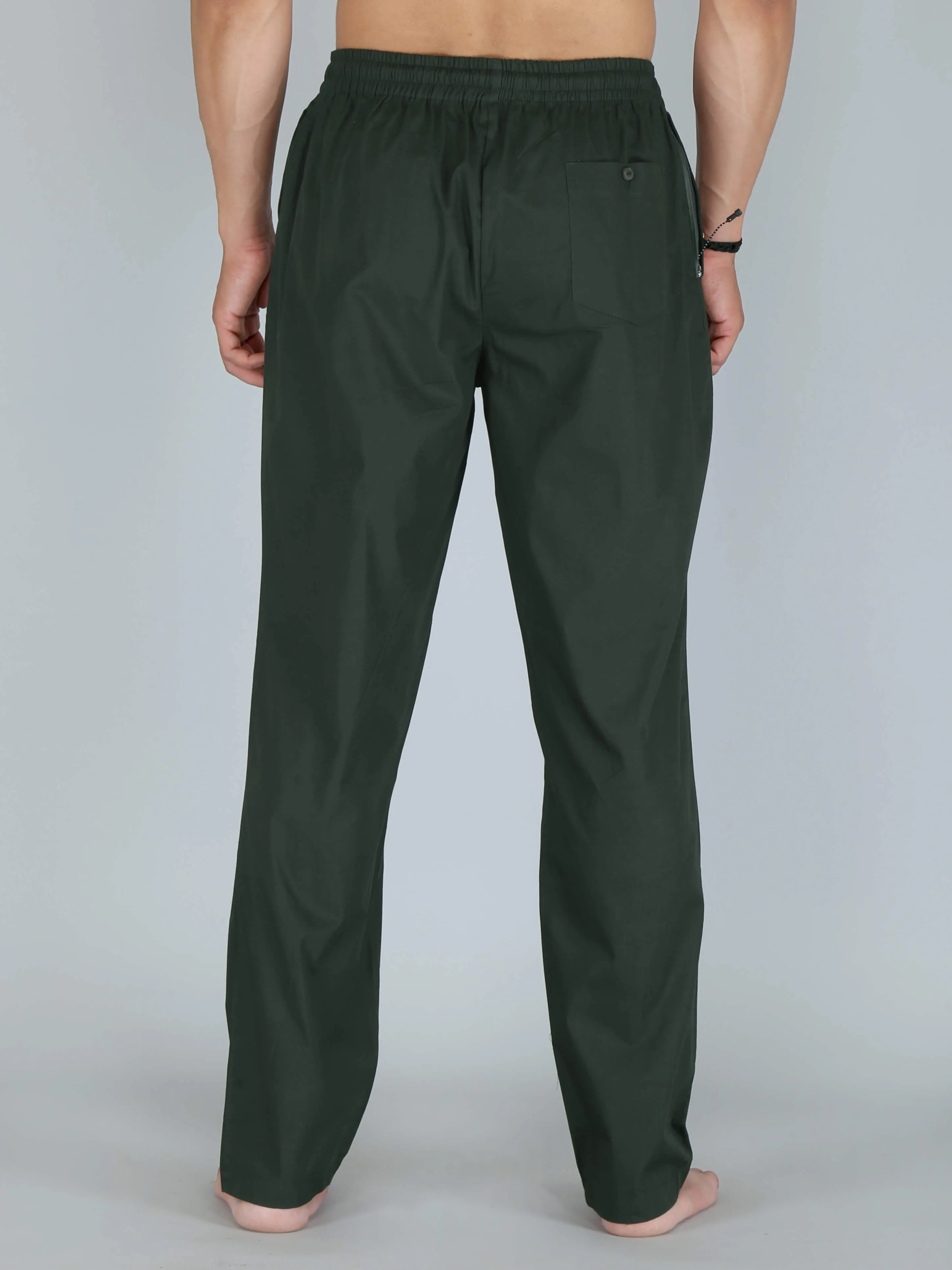 Dark Green Printed Pure Cotton Pajamas For Men