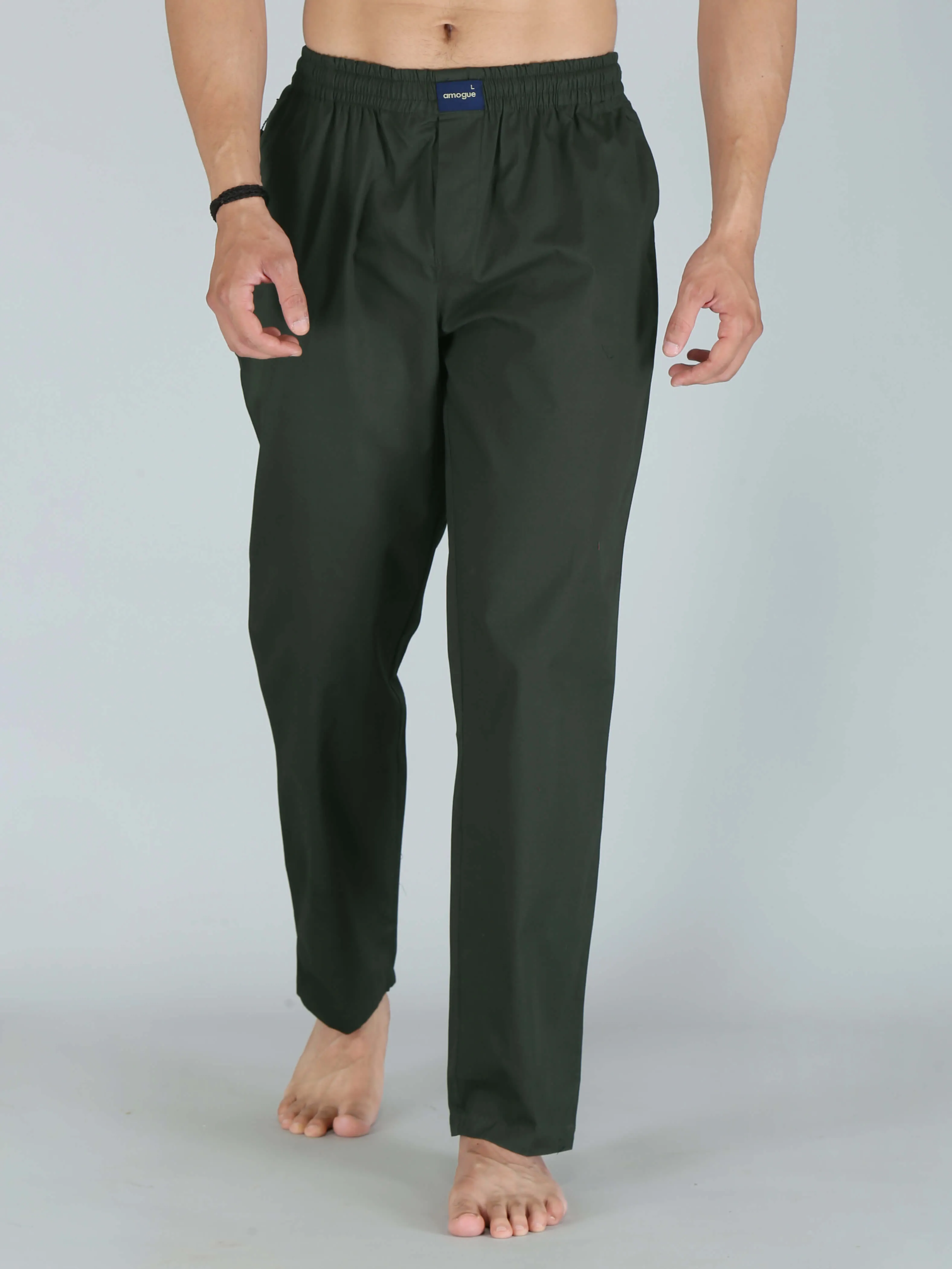 Dark Green Printed Pure Cotton Pajamas For Men