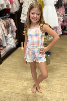 Design History Girls Two Piece Pastel Plaid Top & Shorts Set