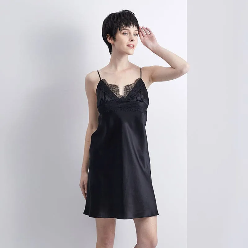 DISANGNI Silk Ladies Nightgown 100 Silk 22 Momme Silk Short Sexy Petticoat Ladies Lingerie Petite