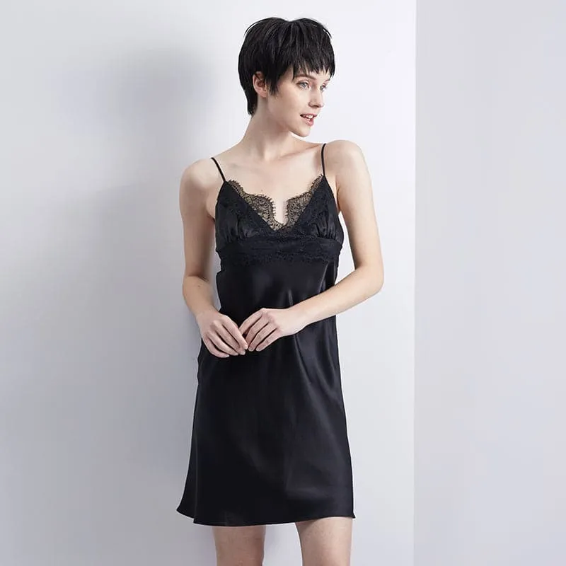 DISANGNI Silk Ladies Nightgown 100 Silk 22 Momme Silk Short Sexy Petticoat Ladies Lingerie Petite