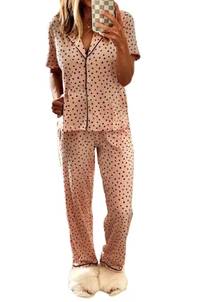 Dotted Button Down Night Pants And Shirts For Ladies