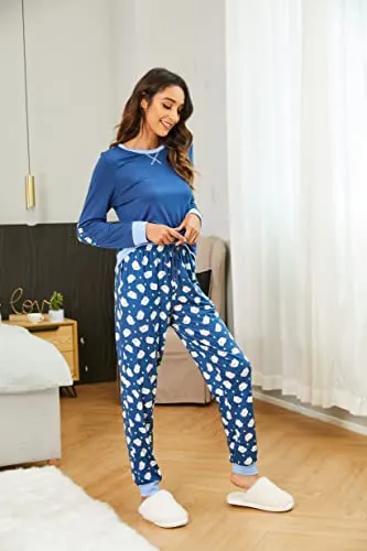 Ekouaer Women's Long Sleeve Pj Soft Crew Neck Pajama Long Sleeve Sweatshirt with Long Pants Red Plaid,Medium