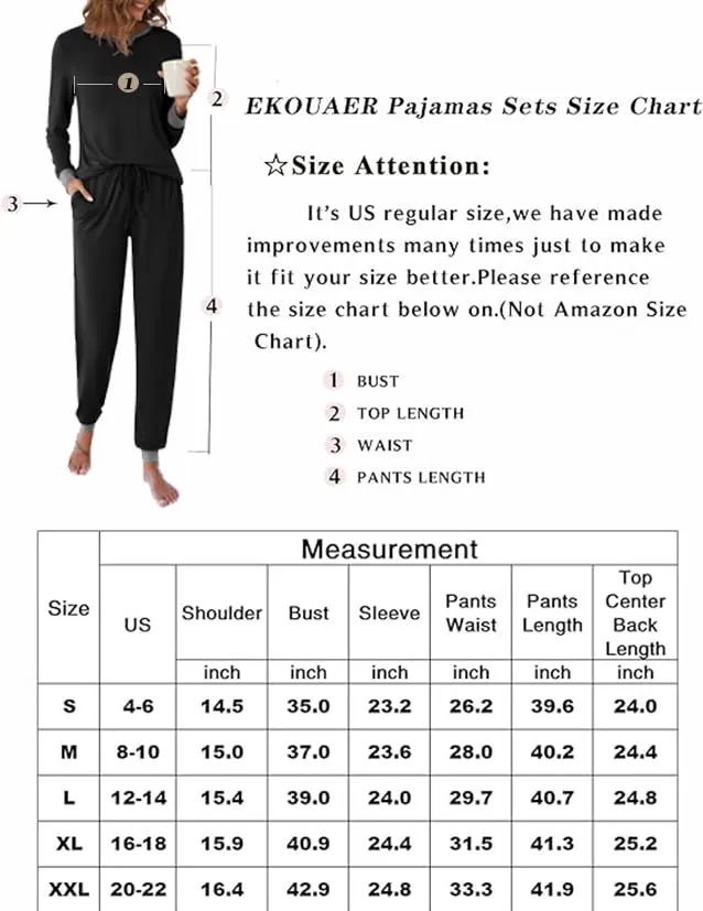 Ekouaer Women's Long Sleeve Pj Soft Crew Neck Pajama Long Sleeve Sweatshirt with Long Pants Red Plaid,Medium