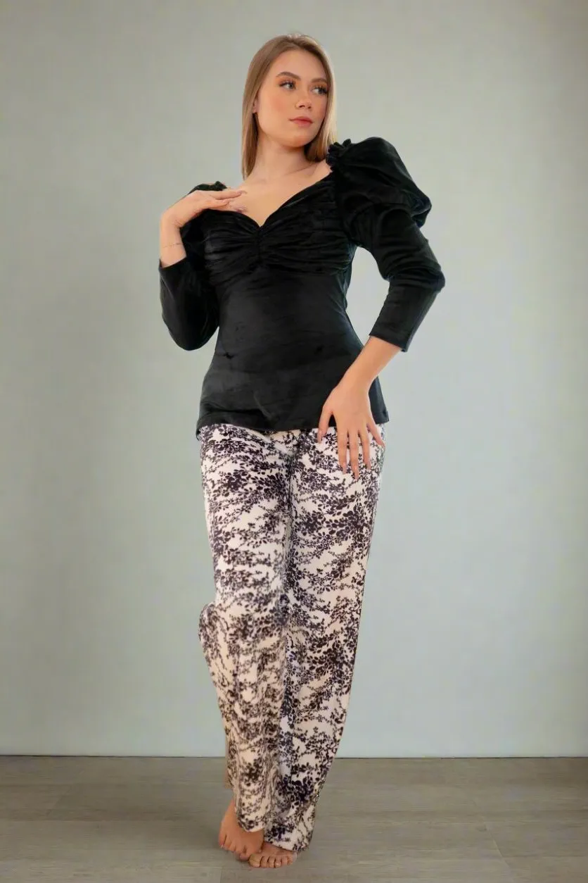 Elegant black women's winter pajamas