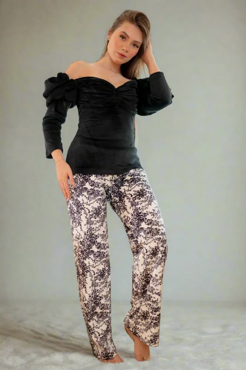 Elegant black women's winter pajamas