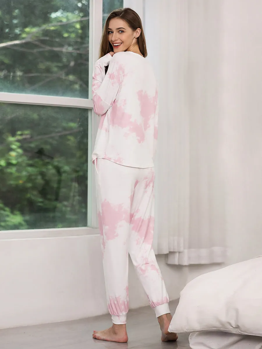 Elegant Tie-dye Pajama Sets with Long Sleeves EP01175