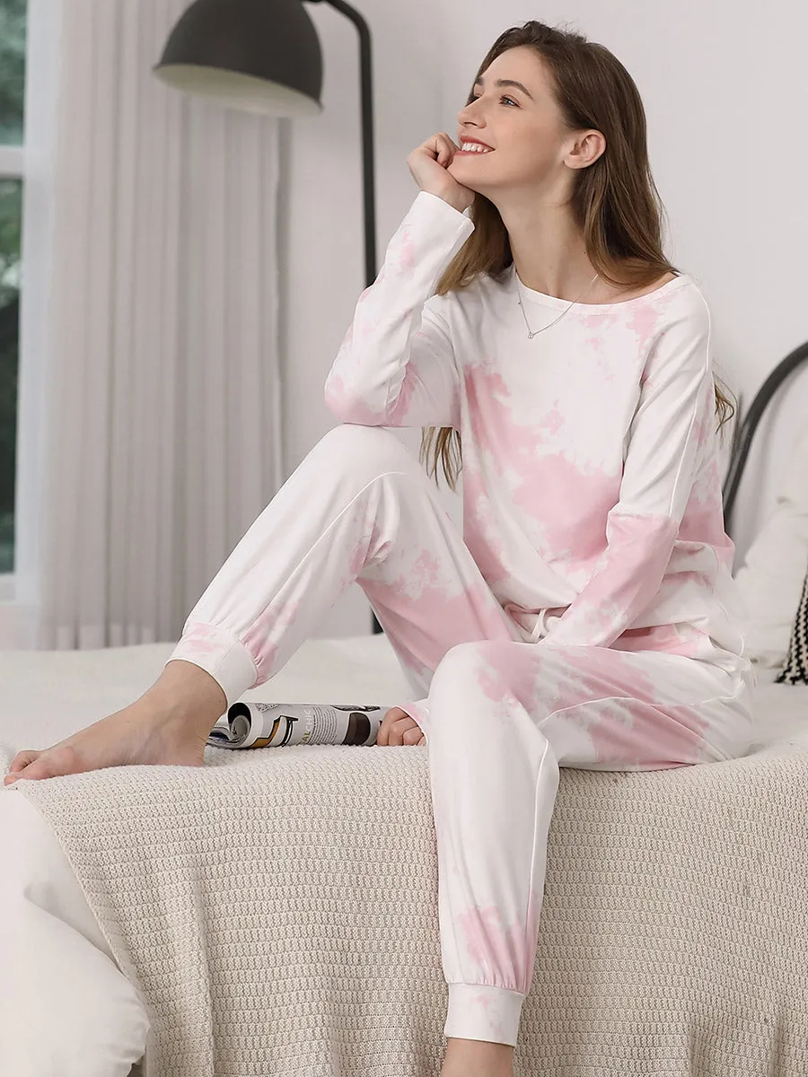 Elegant Tie-dye Pajama Sets with Long Sleeves EP01175