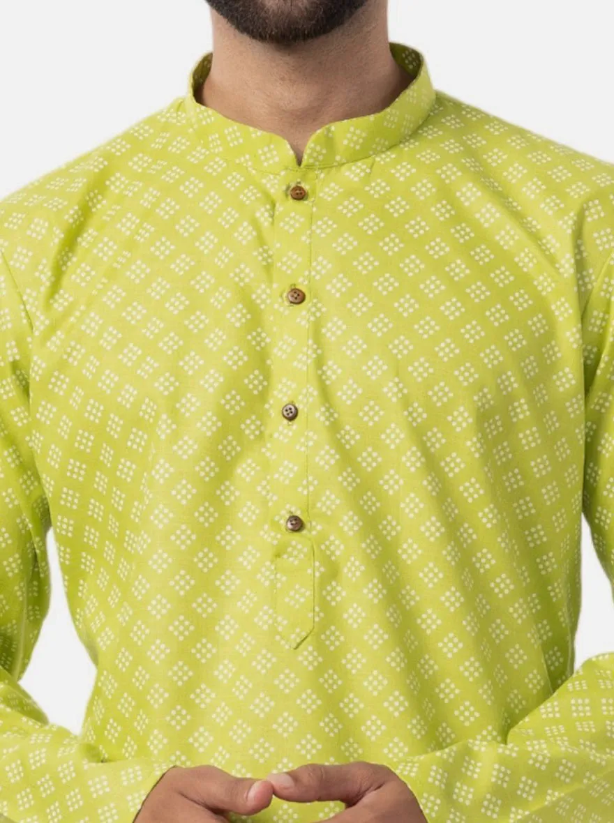 Ethnic green & Cream Printed Kurta For Men